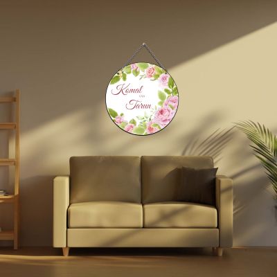 Personalized Rose Theme Couple Name Wall Hanging For Home Entrance  Door Name Plate Hanging Birthday, Anniversary Gift For Couples Decorative Wall Art For Bedroom